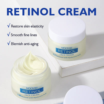 MÔOYAM
RETINOL
FACE CREAM
2.5% Retinol with Hyaluronic Acid
e 50g
1.75FL.OZ